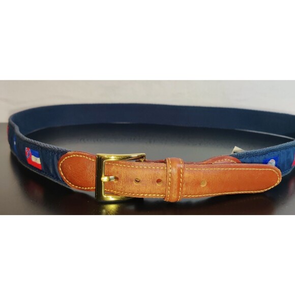 Country Club Prep Southern States Logo Belt Men Size 42 Stitched Canvas, Leather - Picture 3 of 16